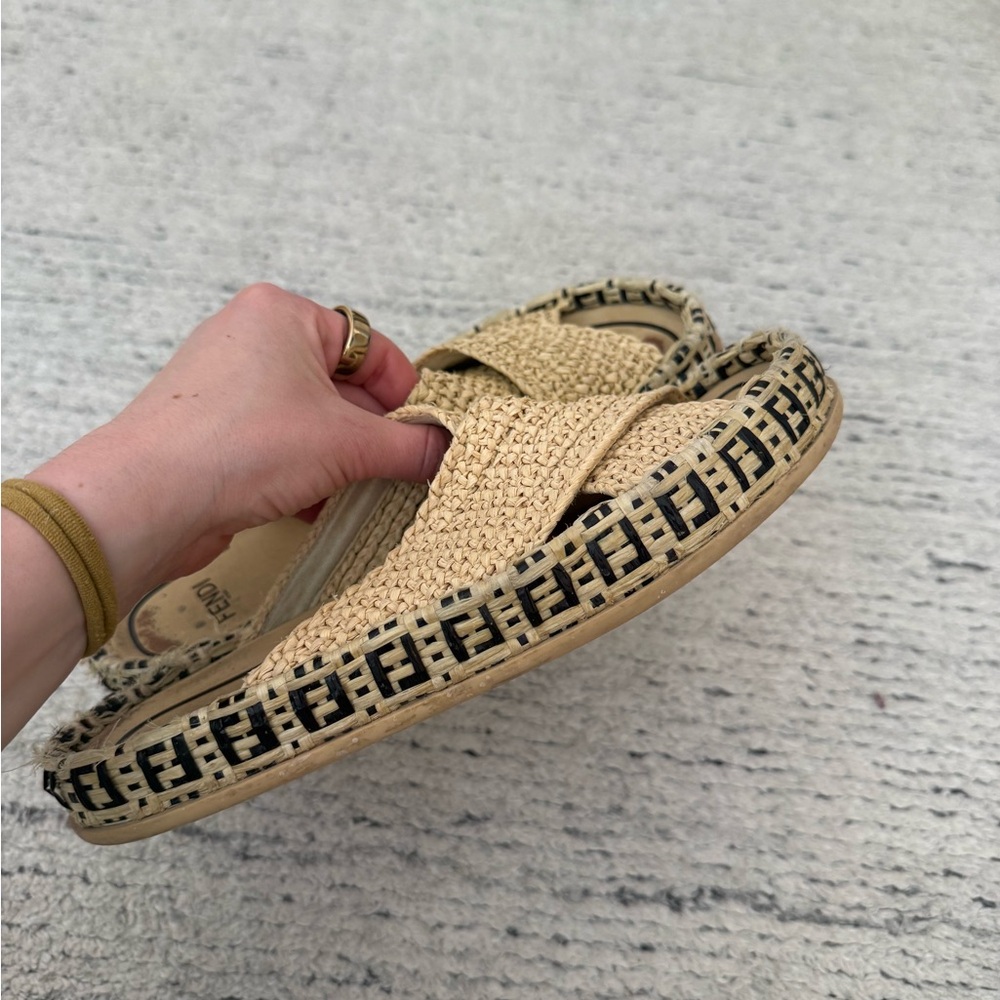 Fendi Women's Zucca FF logo Raffia Sandals - Picture 9 of 10